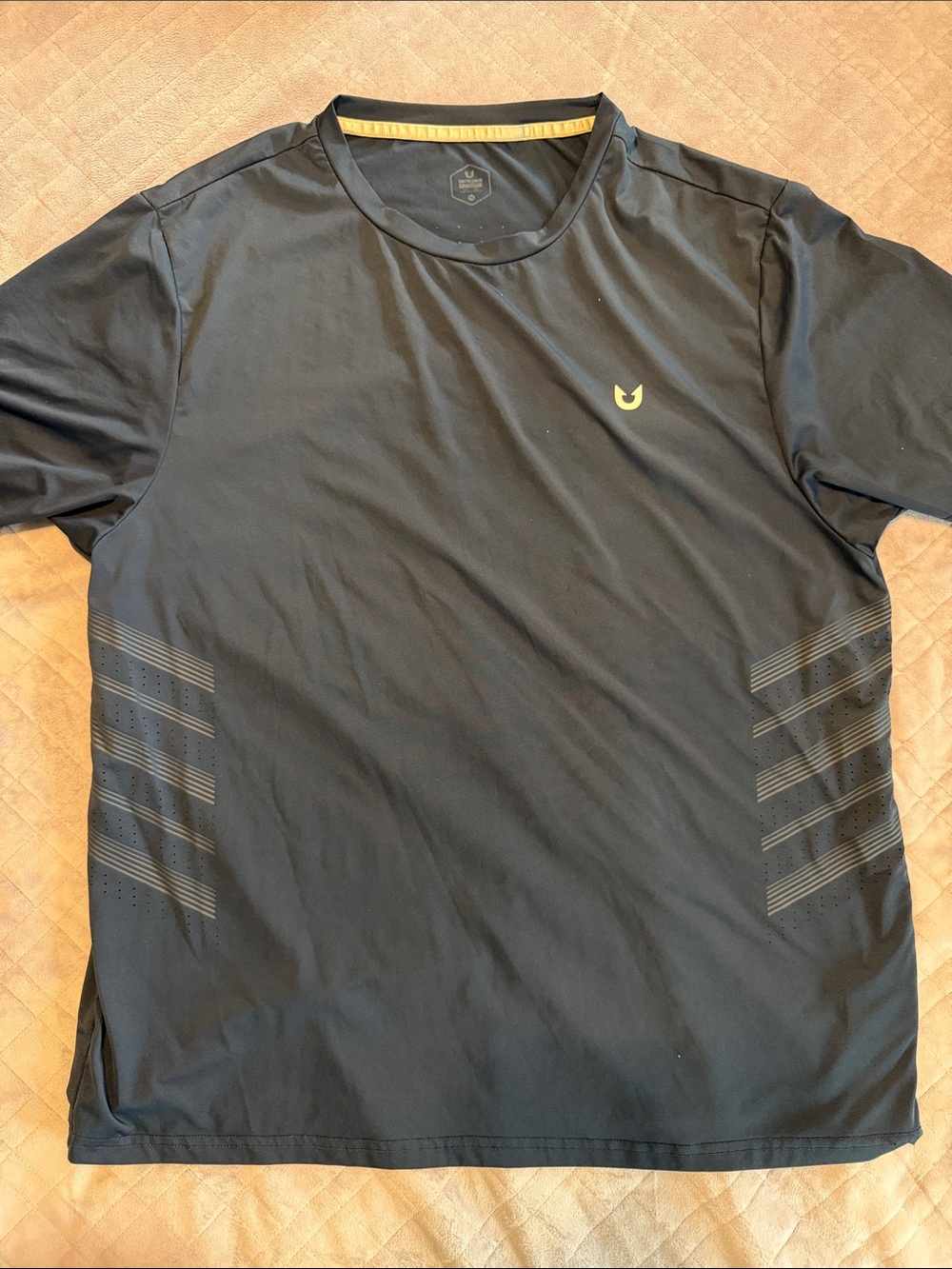 Amazon Men's Black Short-Sleeve Athletic Tee with Yellow Accent
